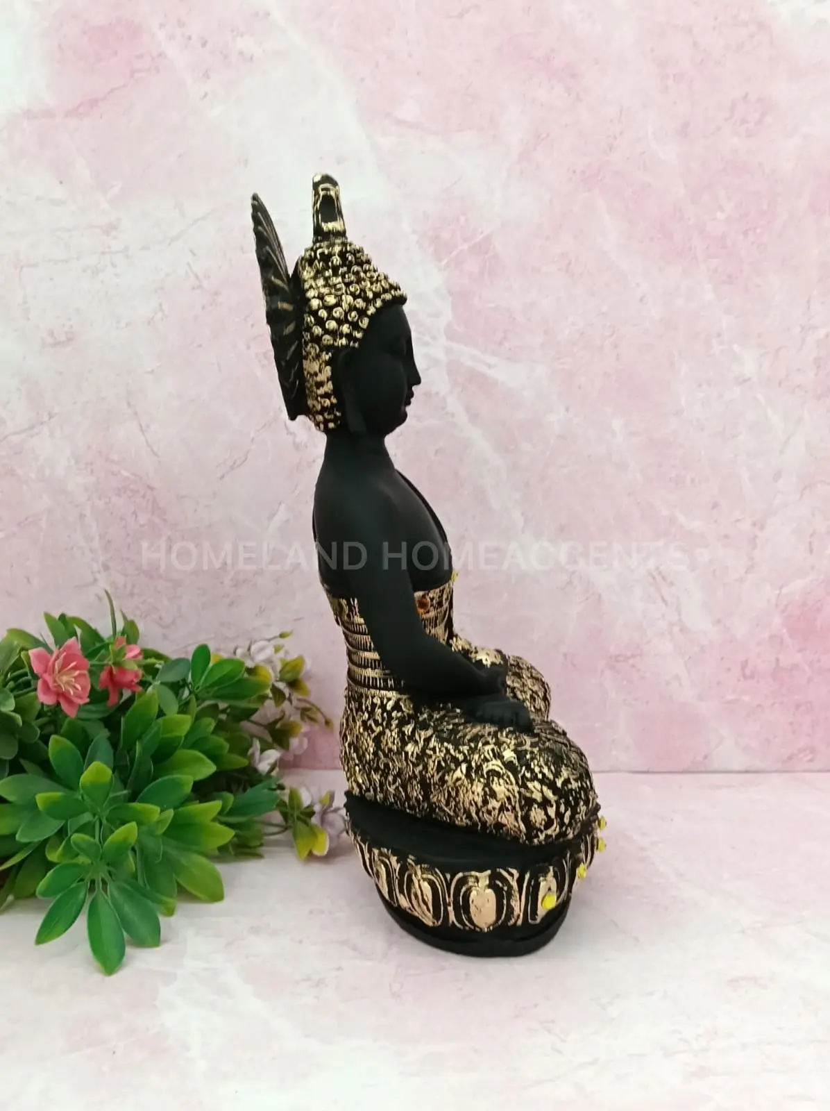 Black & Gold Meditating Buddha Idol – 15.5 Inch Premium Statue