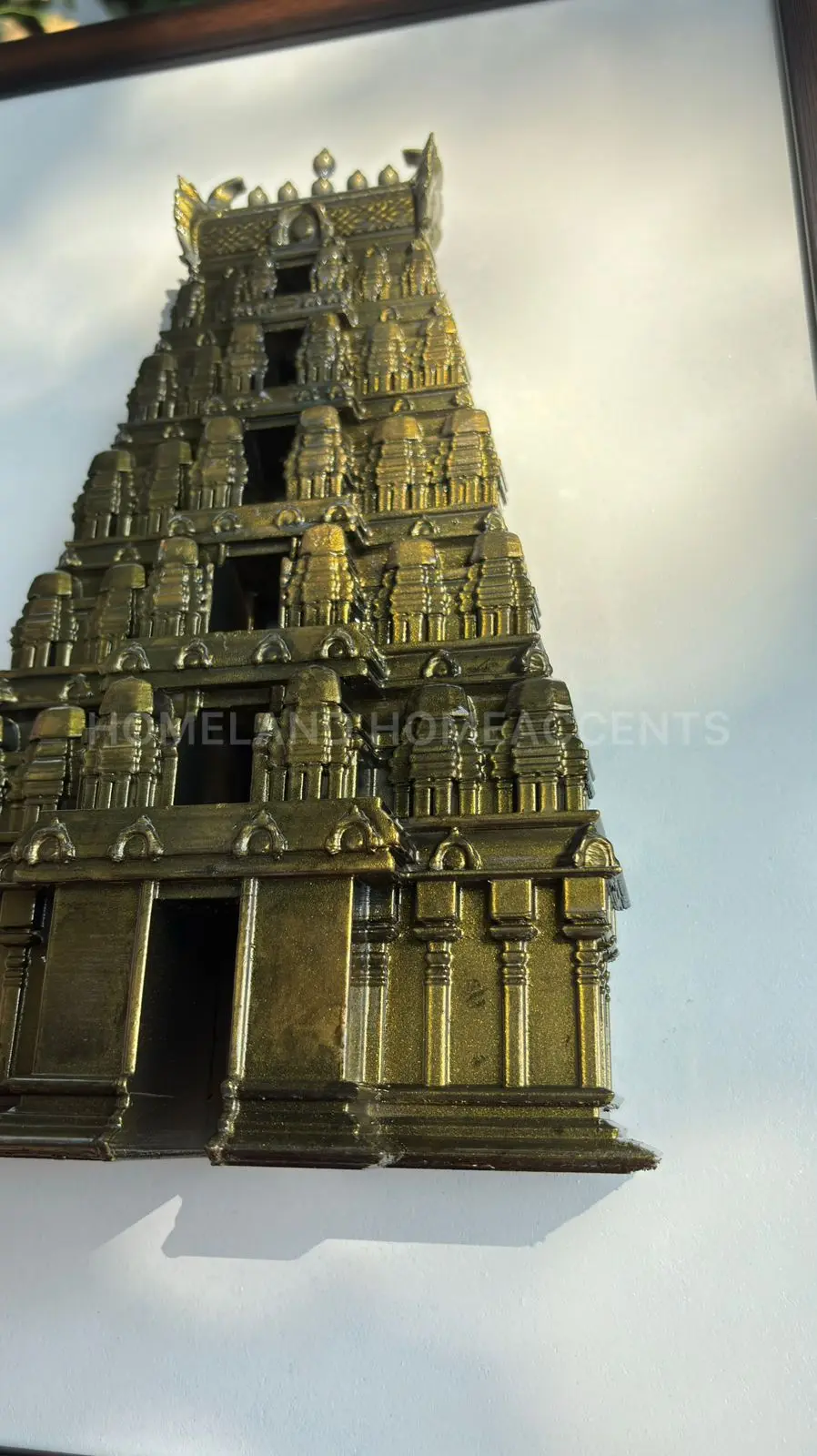 3D Printed South Indian Gopuram Wall Frame with Warm White Lights – Antique Finish
