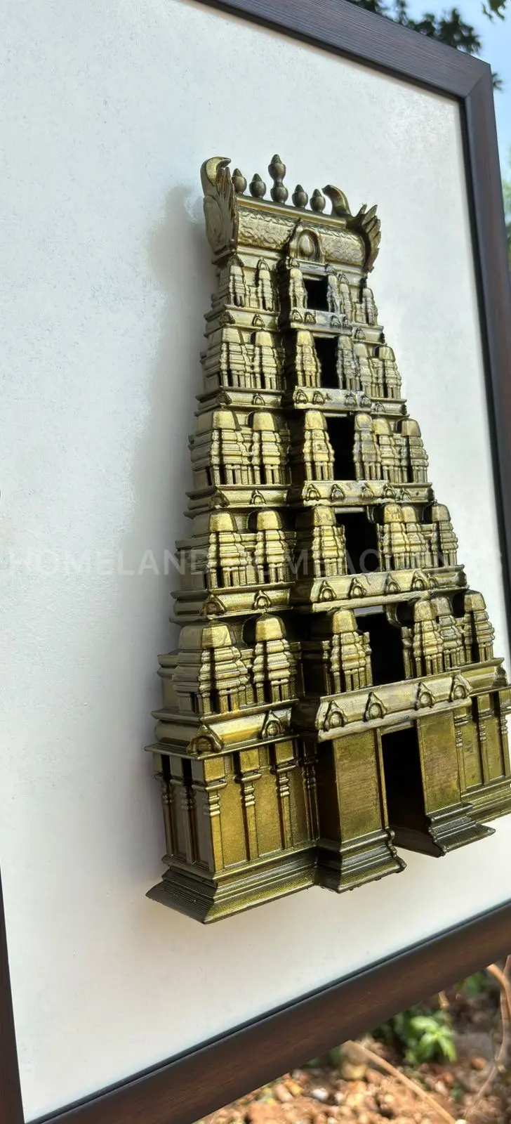 3D Printed South Indian Gopuram Wall Frame with Warm White Lights – Antique Finish