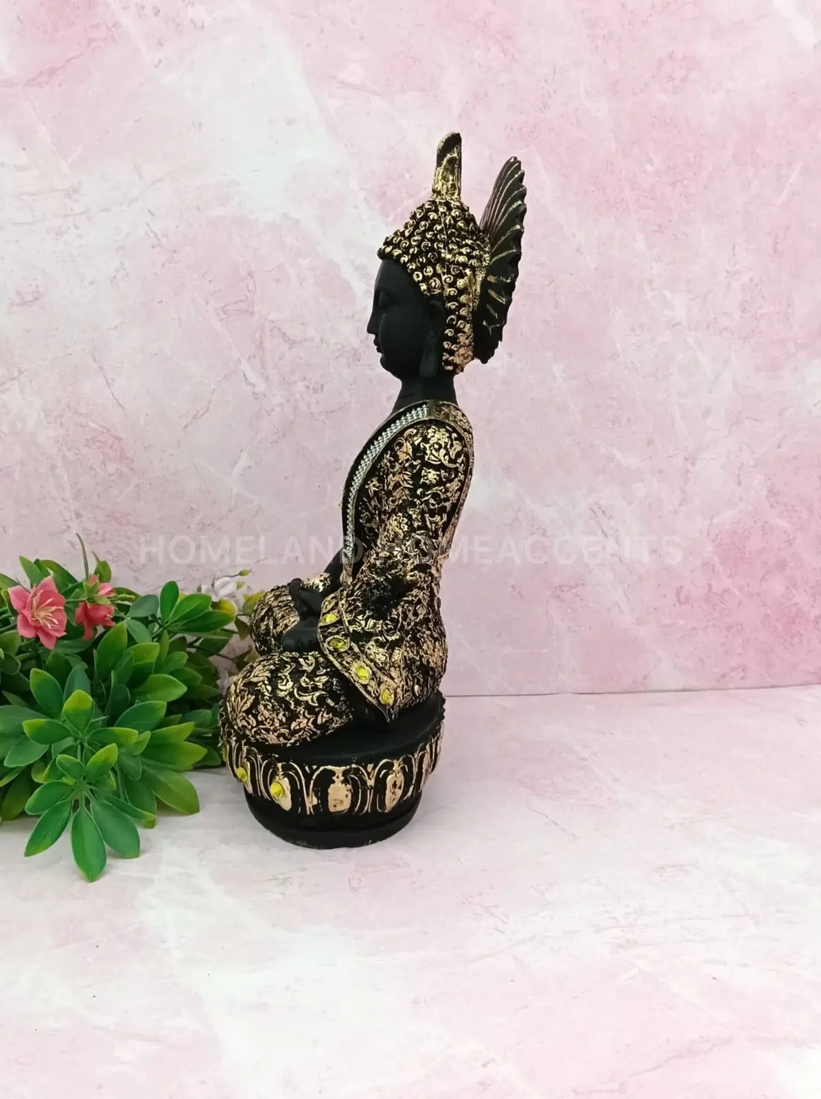 Black & Gold Meditating Buddha Idol – 15.5 Inch Premium Statue
