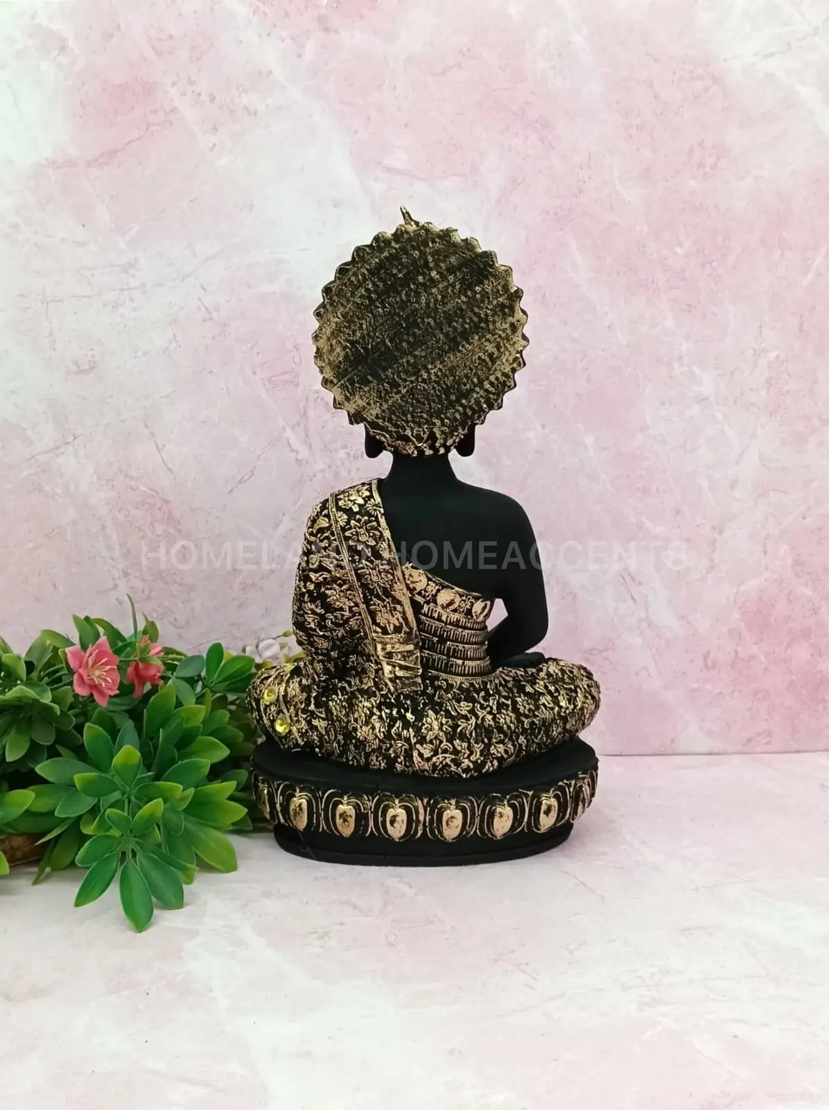 Black & Gold Meditating Buddha Idol – 15.5 Inch Premium Statue