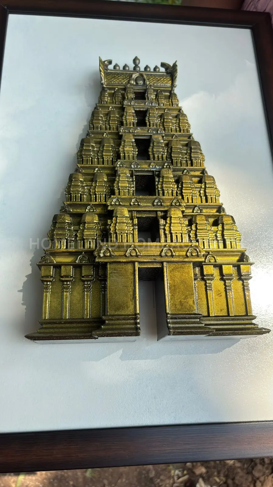 3D Printed South Indian Gopuram Wall Frame with Warm White Lights – Antique Finish