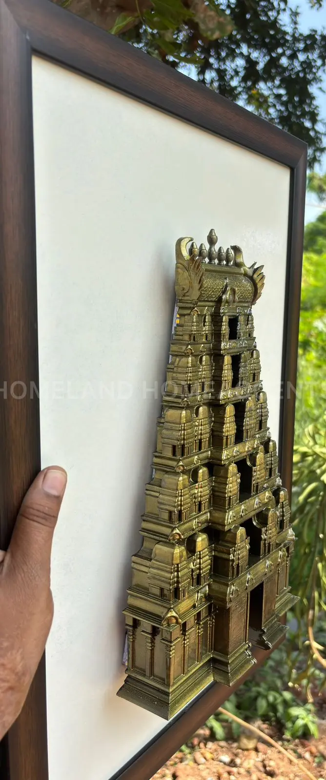3D Printed South Indian Gopuram Wall Frame with Warm White Lights – Antique Finish