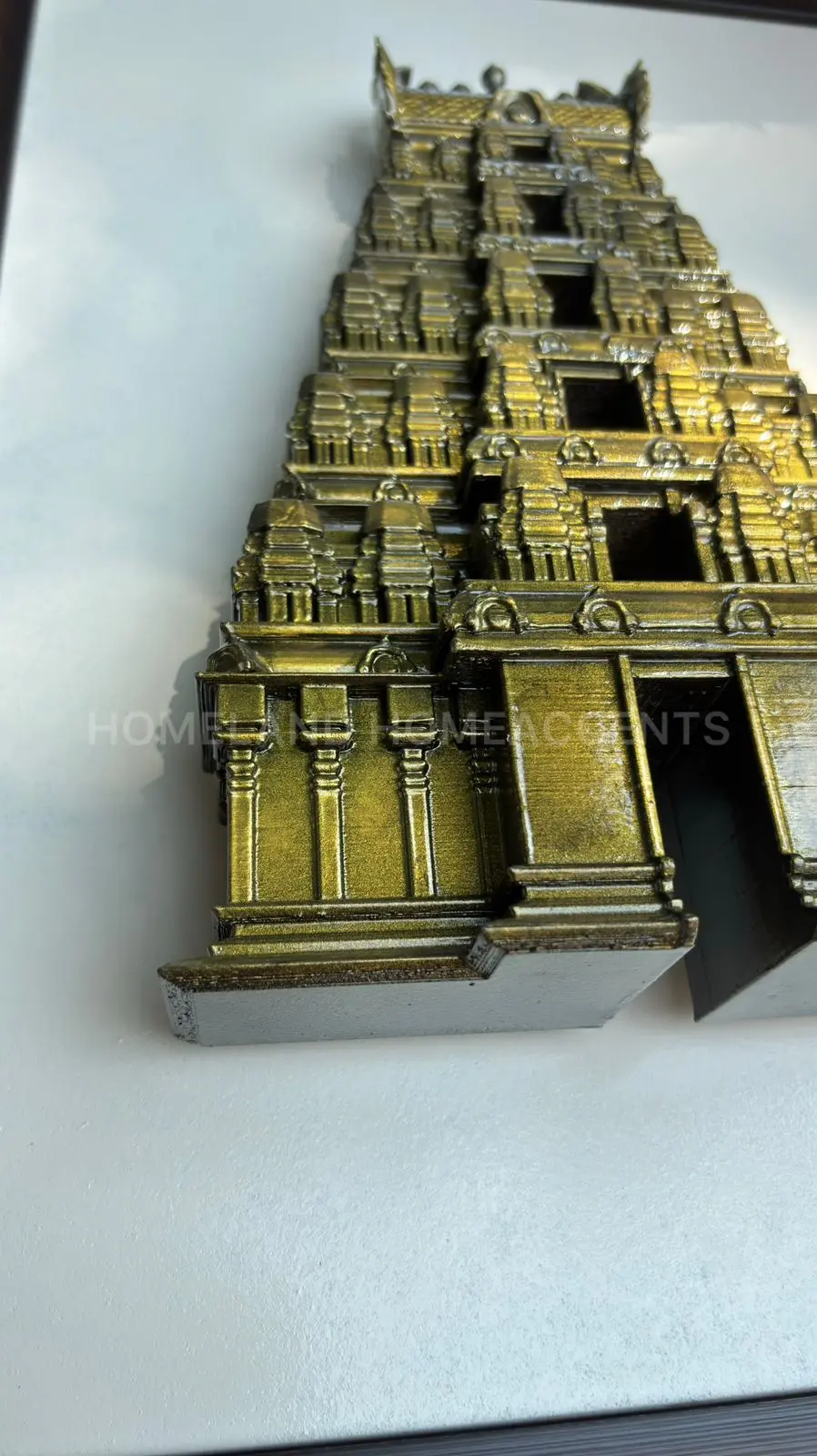 3D Printed South Indian Gopuram Wall Frame with Warm White Lights – Antique Finish