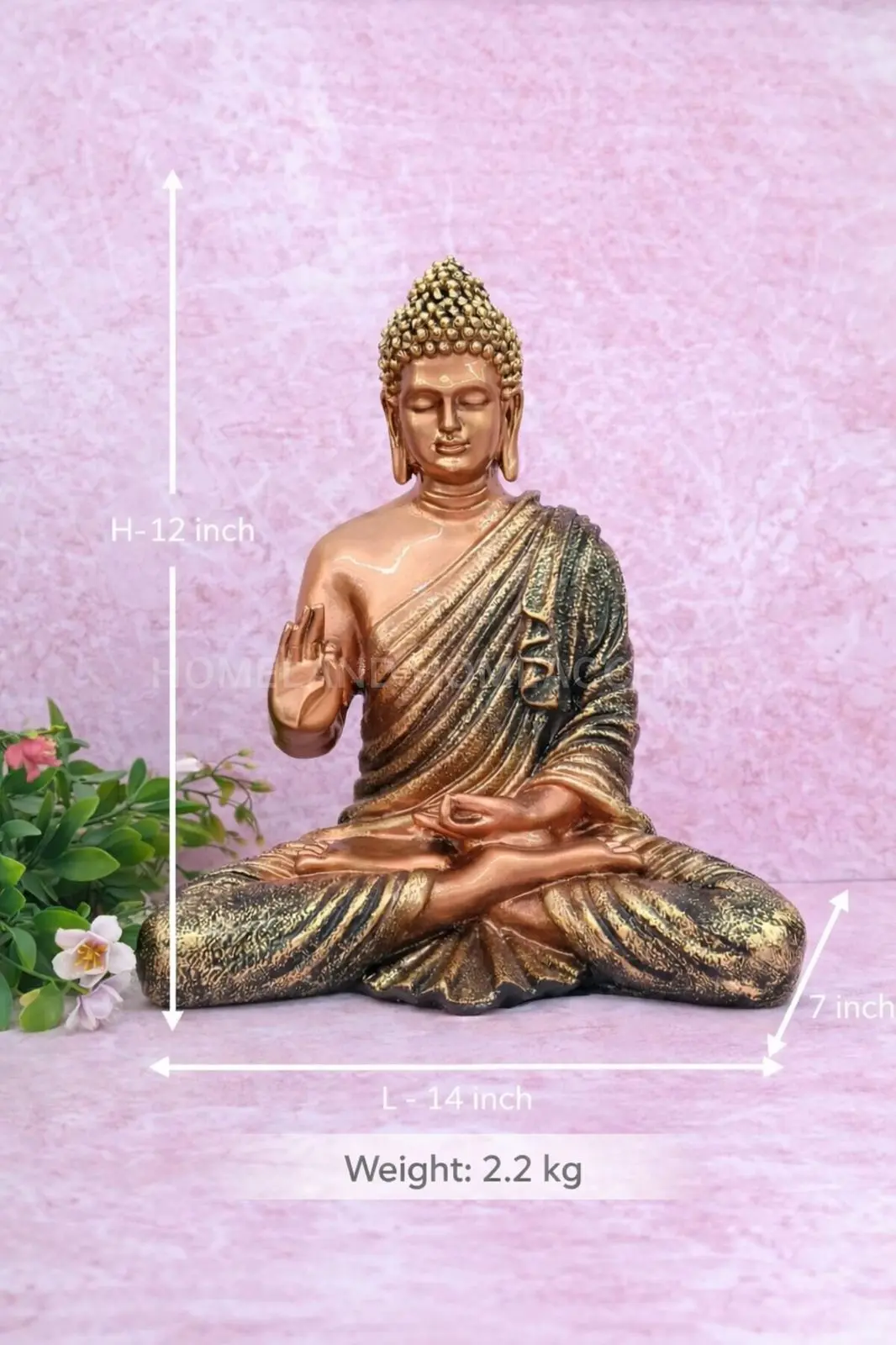 Rose Gold Meditating Buddha Idol – 12 Inch Premium Statue