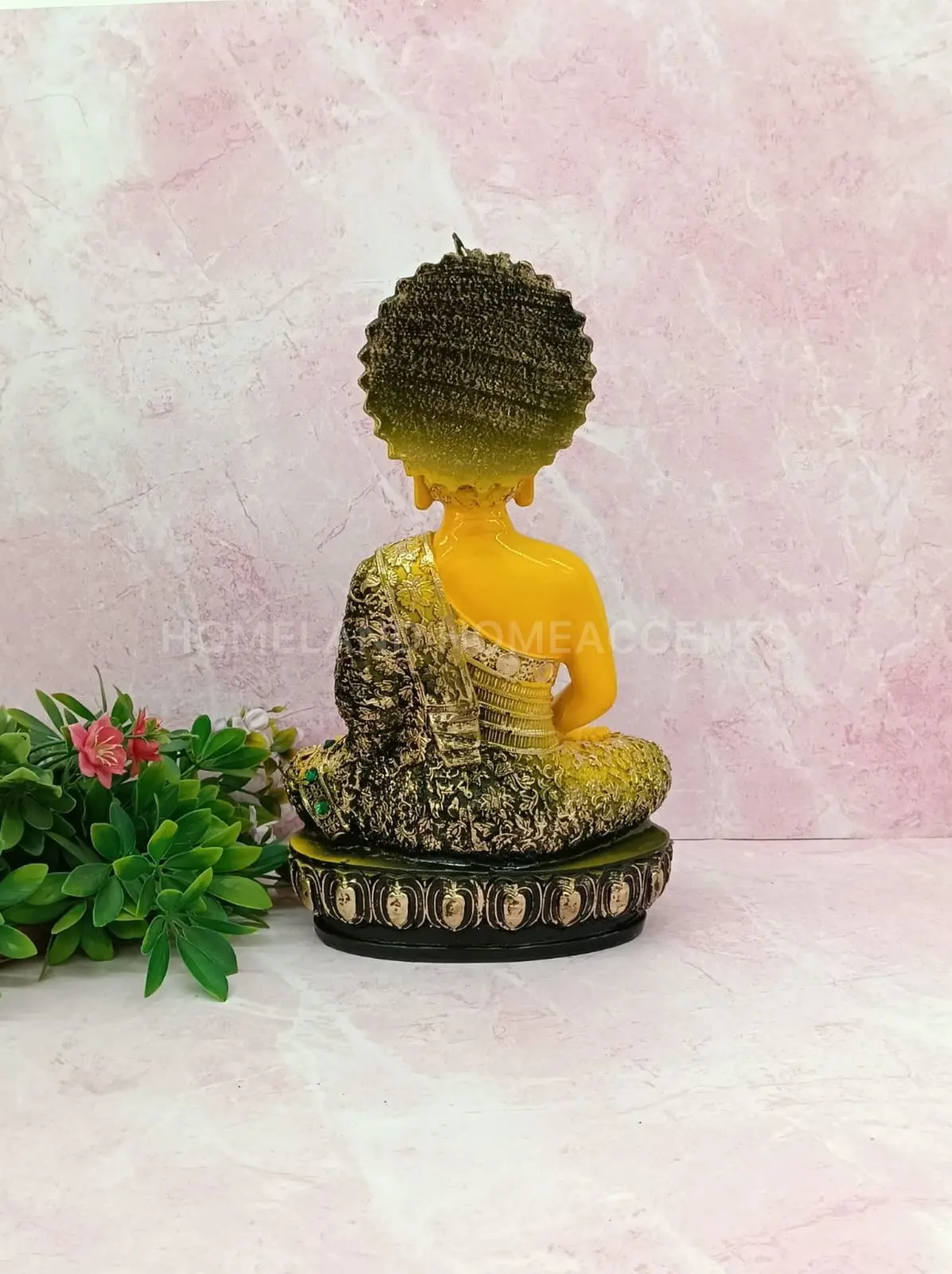 Yellow Meditating Buddha Idol – 15.5 Inch Premium Decorative Statue