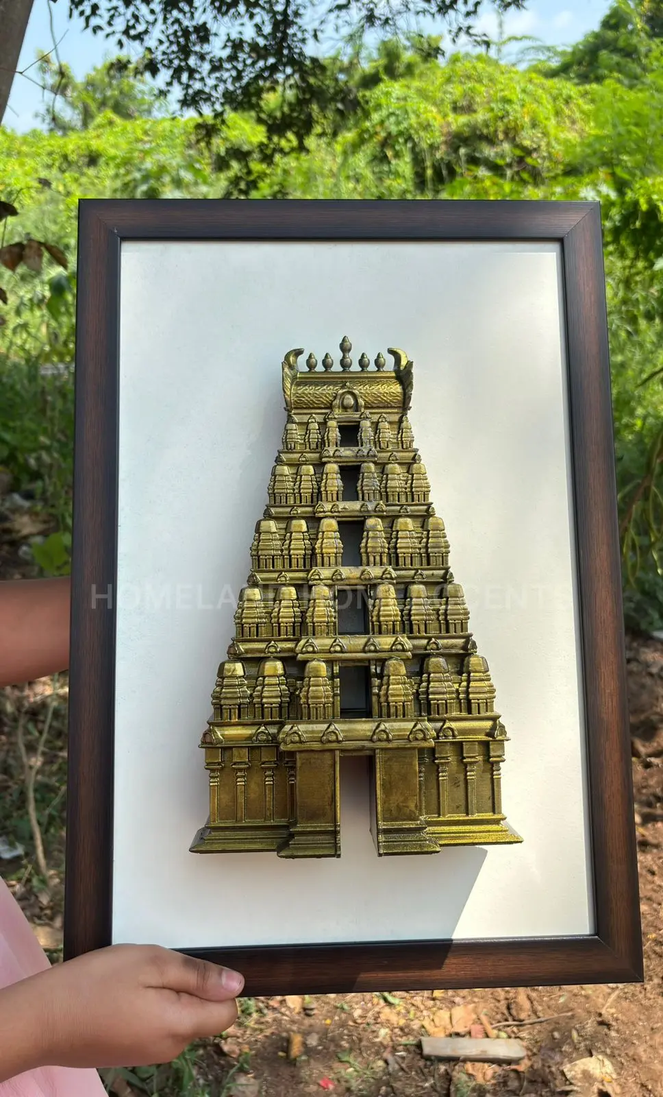 3D Printed South Indian Gopuram Wall Frame with Warm White Lights – Antique Finish