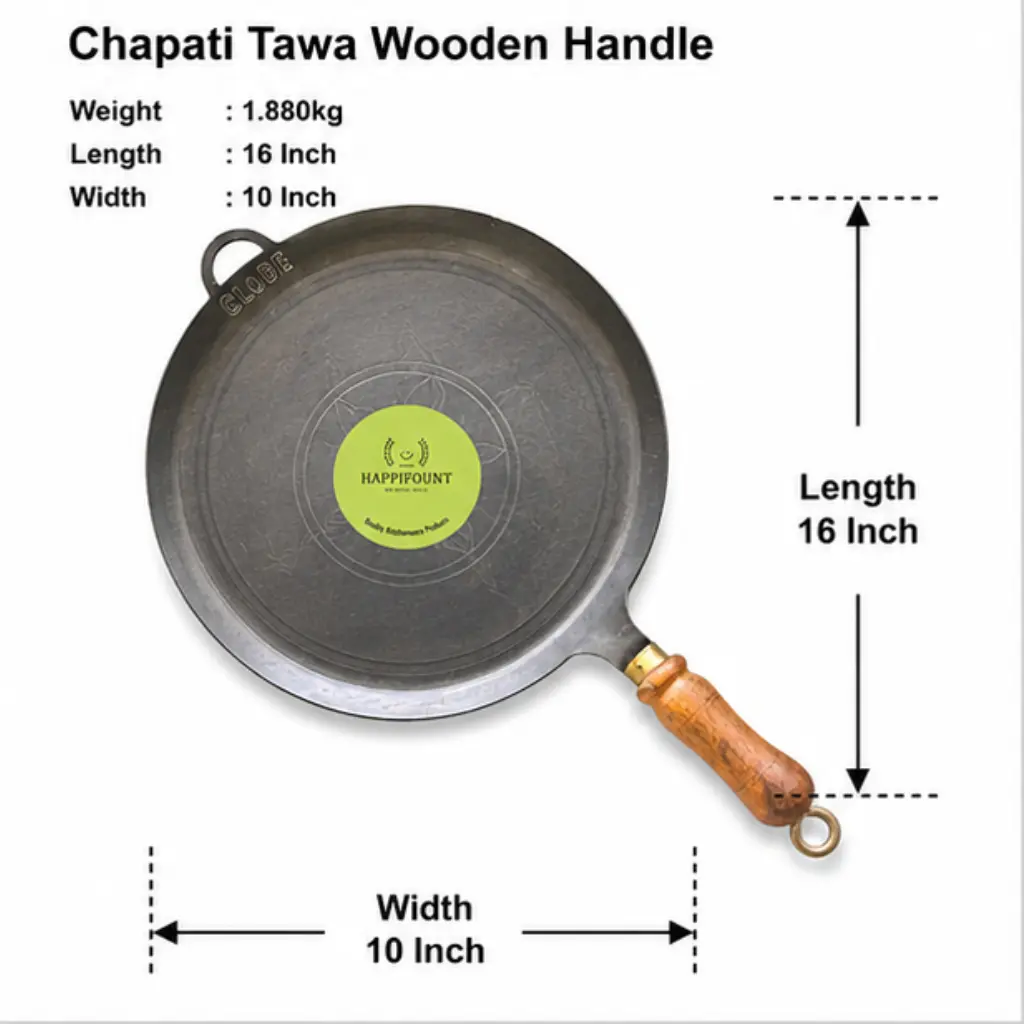 Chapathi Tawa – 12 Inch with Wooden Handle | Heavy Duty Iron | Happifount Kitchenware