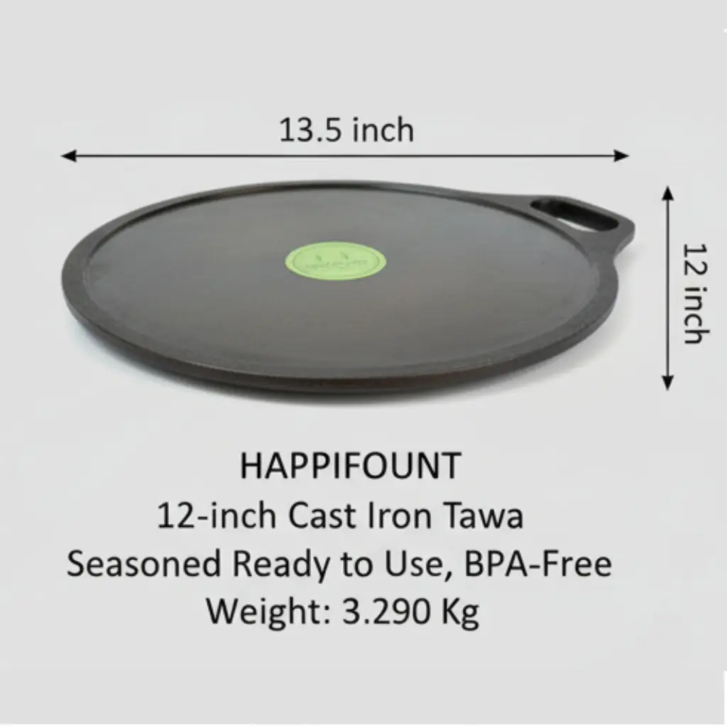 Premium 12 Inch Cast Iron Dosa Tawa – Pre-Seasoned | Single handle| Heavy Duty Cast Iron Dosa Pan | Happifount Kitchenware (சிறந்த தோசைக்கல் - Best Dosa Tawa )