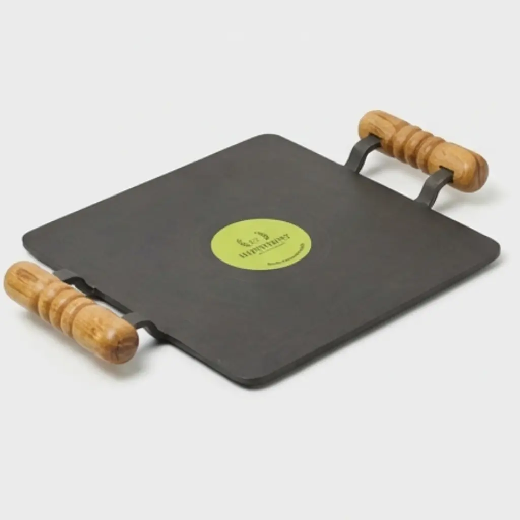 Wooden handle Dosa Tawa - 12 inch square - Heavy Duty Iron Dosa Pan | Happifount Kitchenware (சிறந்த தோசைக்கல் - Best Dosa Tawa )