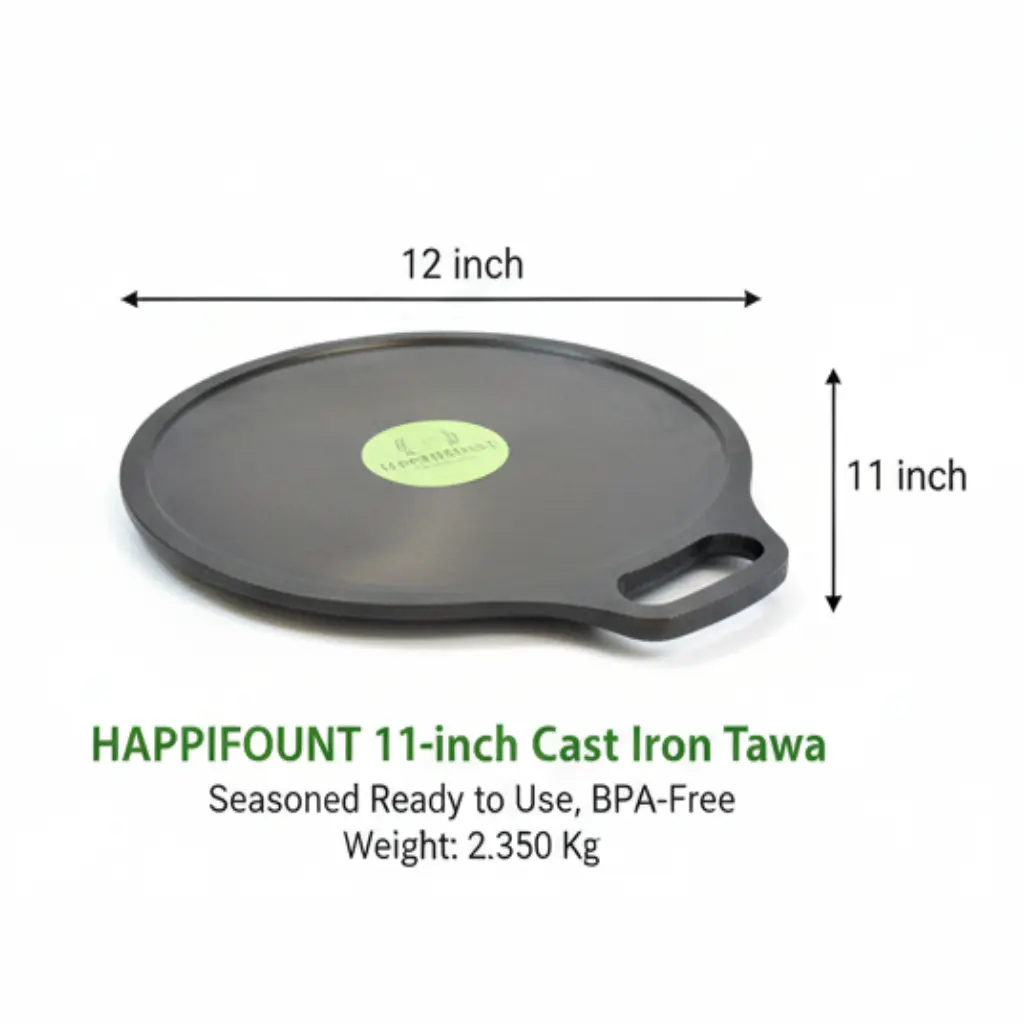 Premium 11 Inch Cast Iron Dosa Tawa – Pre-Seasoned | Double handle | Heavy Duty Cast Iron Dosa Pan | Happifount Kitchenware (சிறந்த தோசைக்கல் - Best Dosa Tawa )