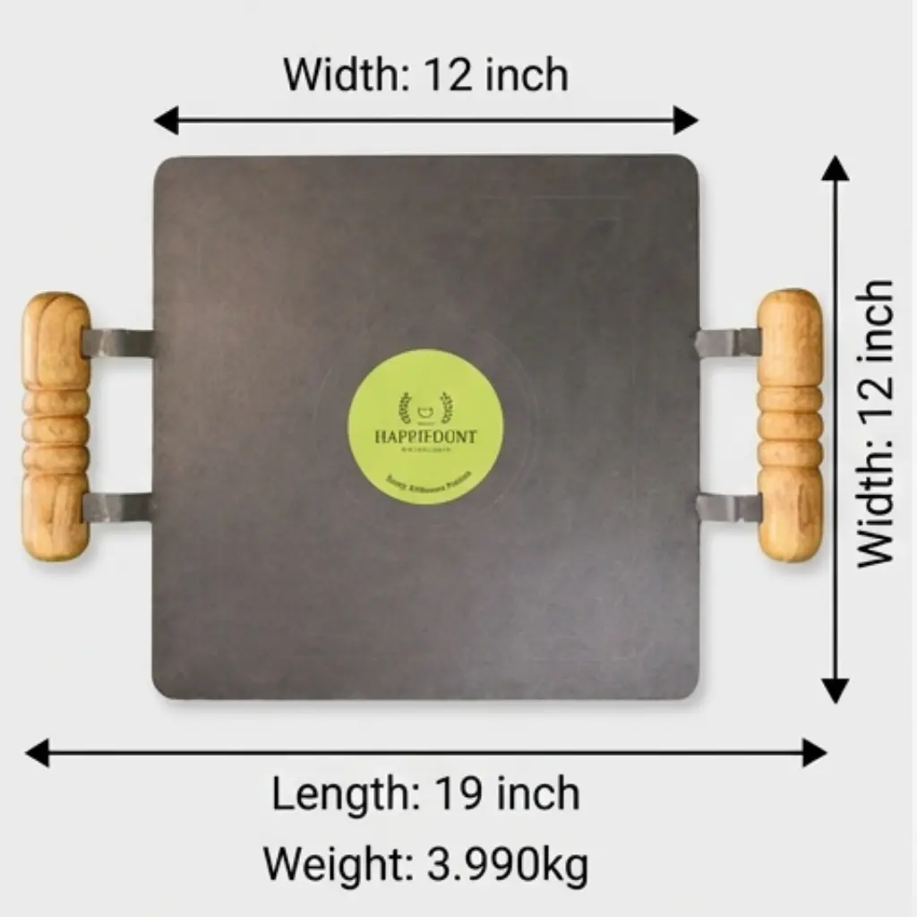 Wooden handle Dosa Tawa - 12 inch square - Heavy Duty Iron Dosa Pan | Happifount Kitchenware (சிறந்த தோசைக்கல் - Best Dosa Tawa )