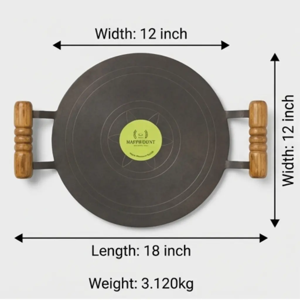 Wooden handle Dosa Tawa - 12 inch round - Heavy Duty Iron Dosa Pan | Happifount Kitchenware (சிறந்த தோசைக்கல் - Best Dosa Tawa )