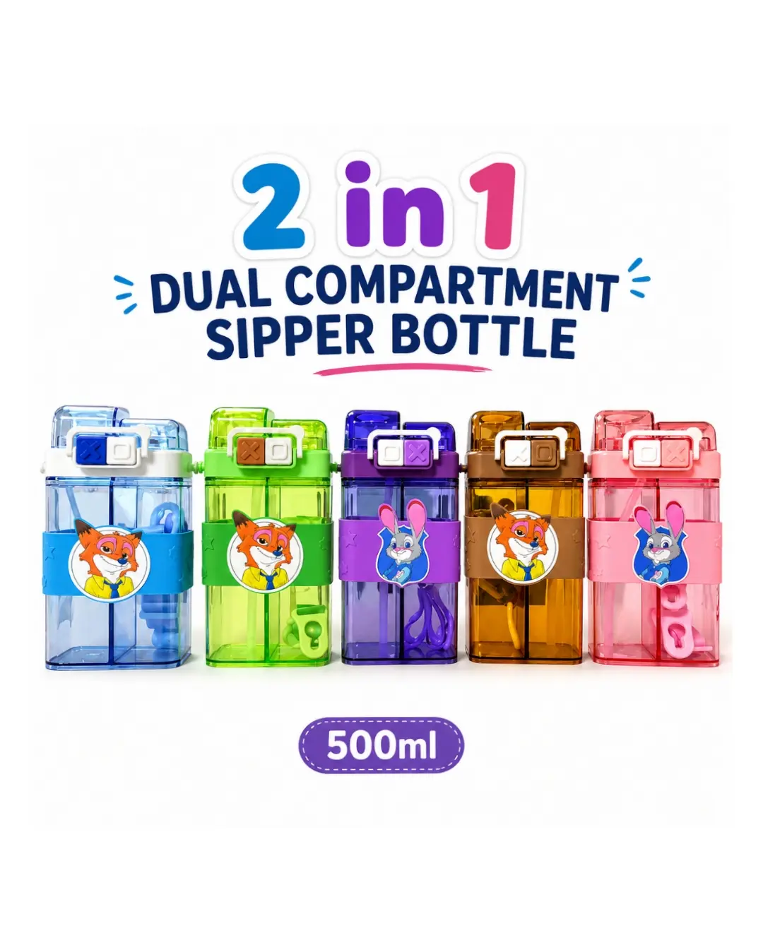 2-in-1 Dual Compartment Sipper Bottle
