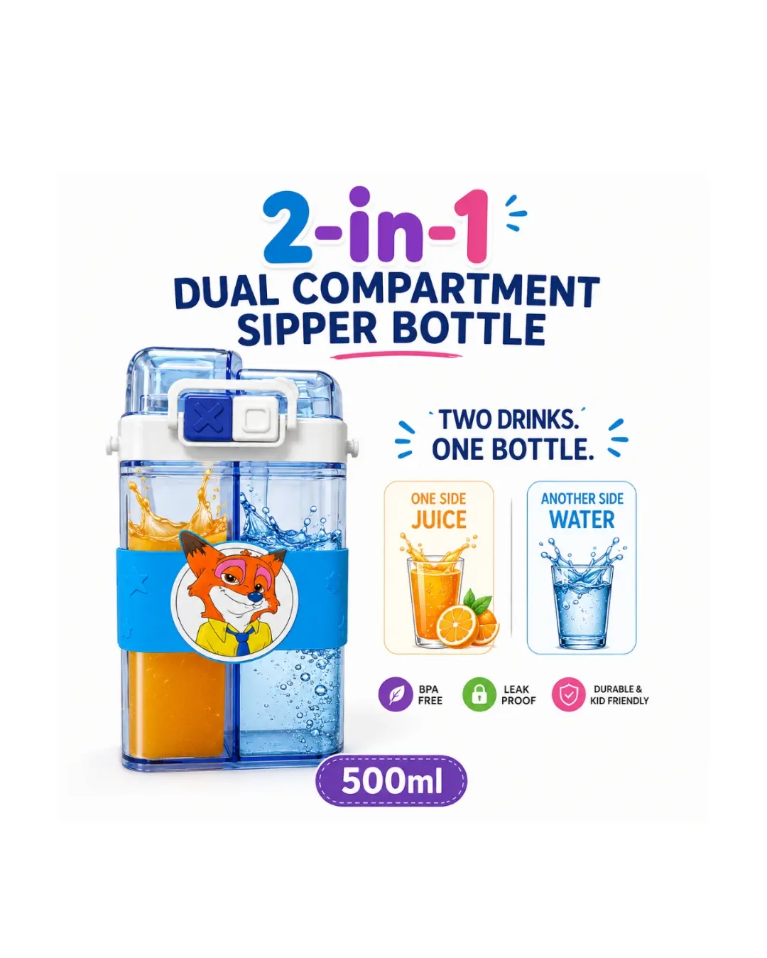 2-in-1 Dual Compartment Sipper Bottle