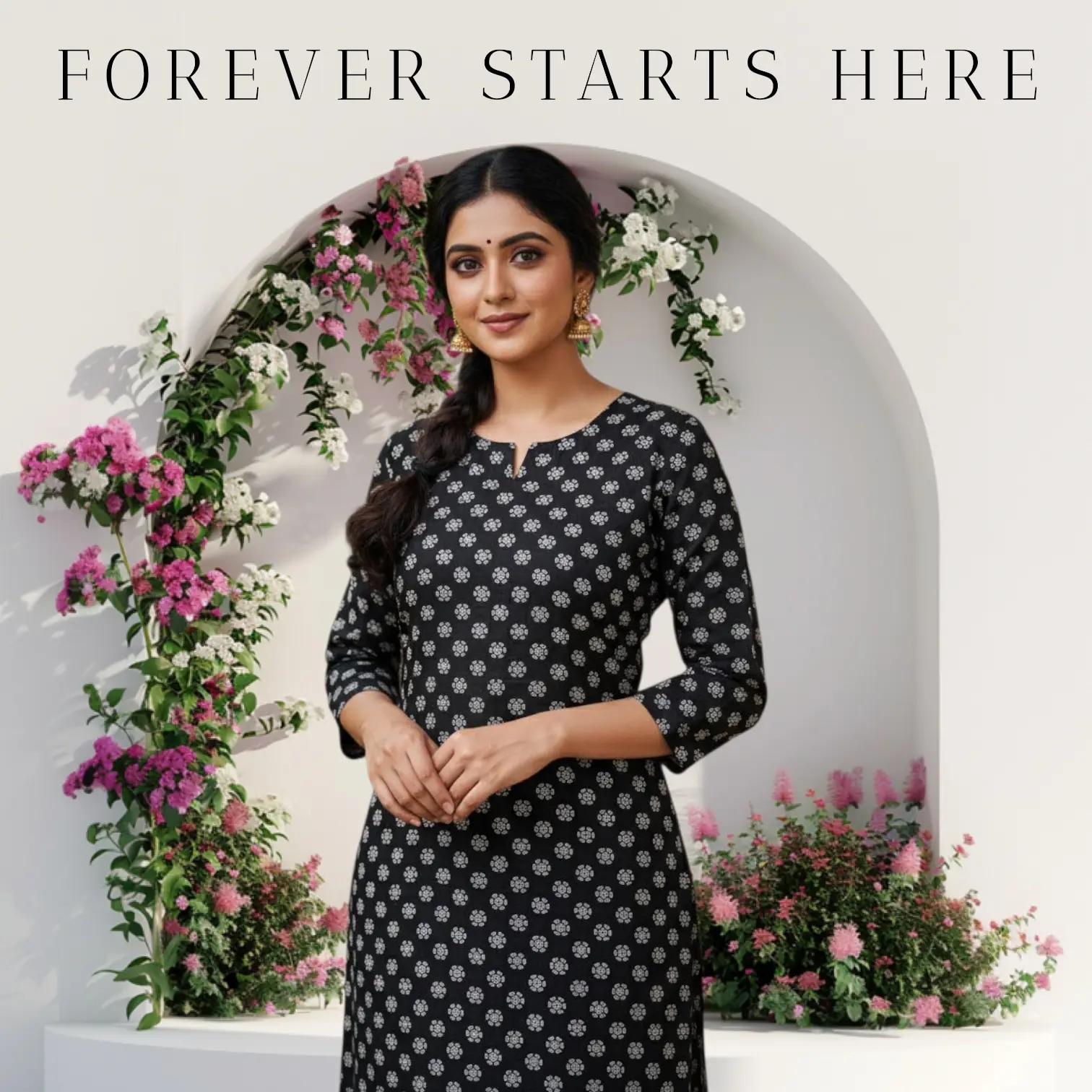 Beleza Liva Black Floral Round Design Kurti 