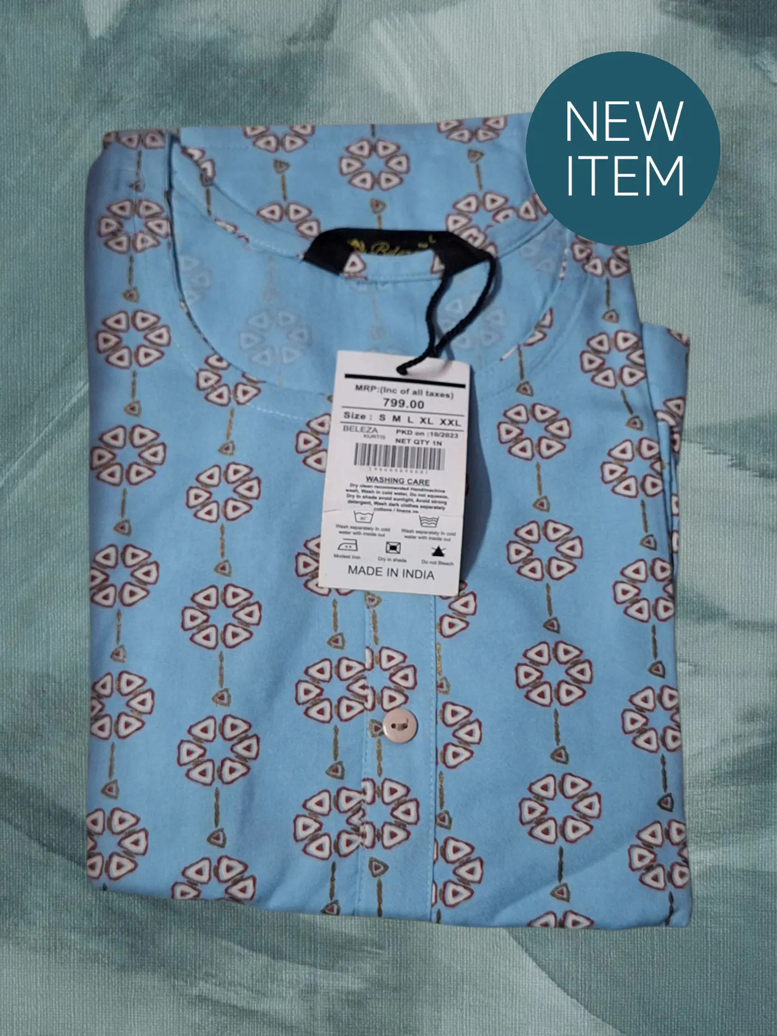 Beleza Liva Sky Blue Floral Print Kurti – Elegant Comfort Wear