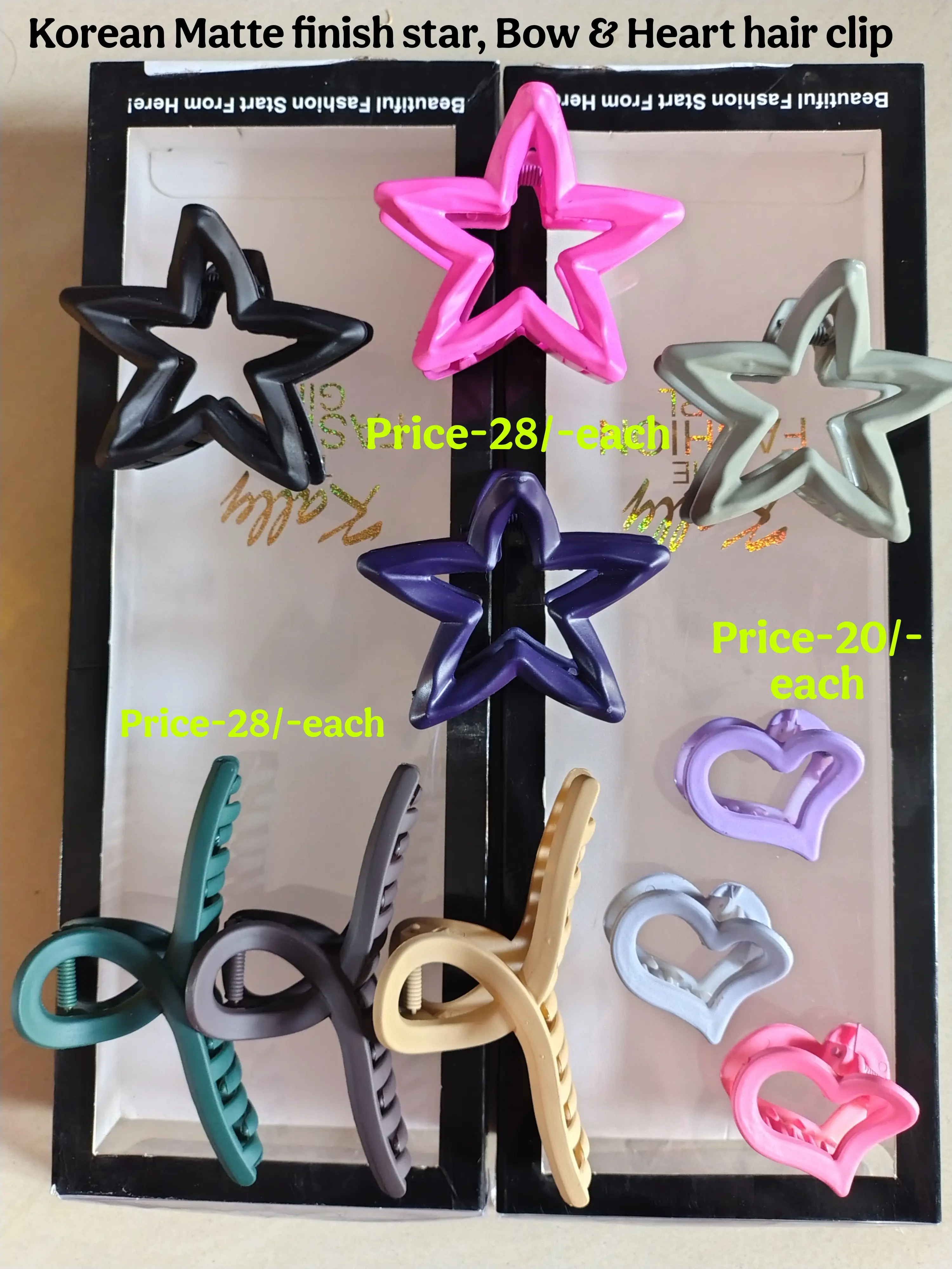Korean Floral Glossy and Matte finish Star, Bow, flower hair clips