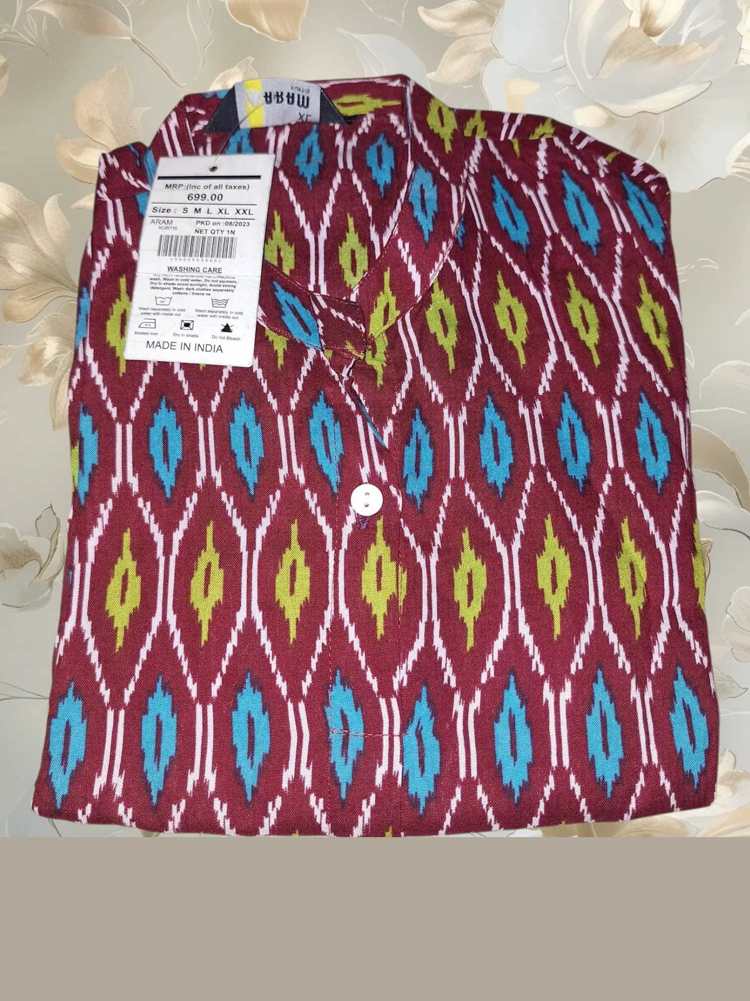 Elegant Maroon Liva Kurti with Rhombus Motif – Premium Collection