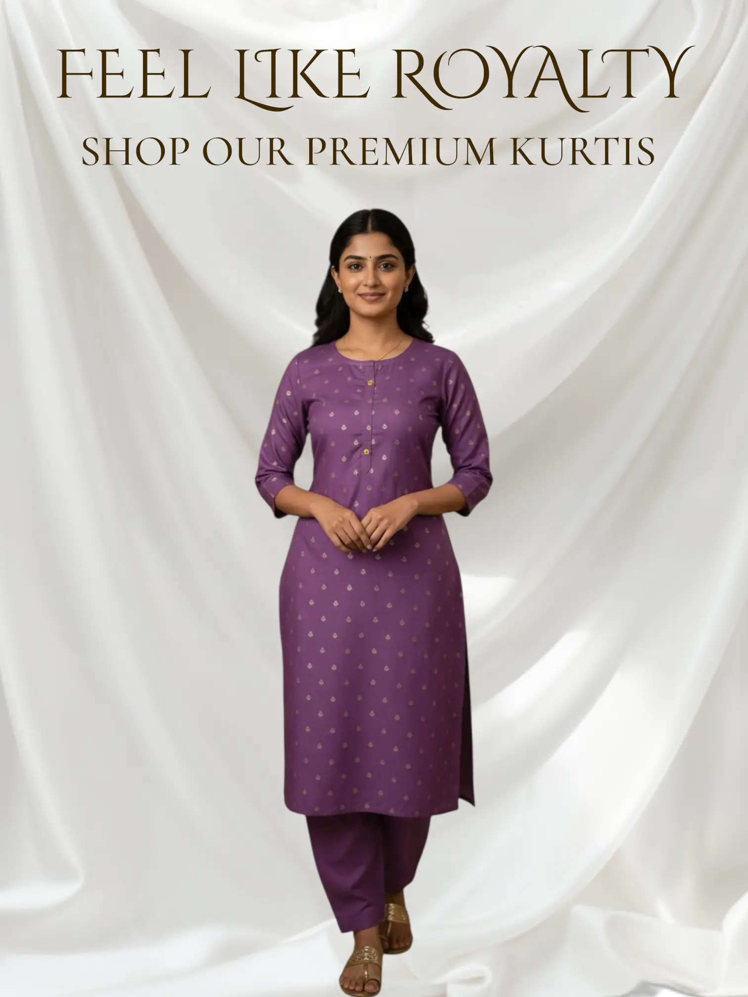 Zaara Lavender Kurti with Golden Print Detailing – Premium Rayon Blend