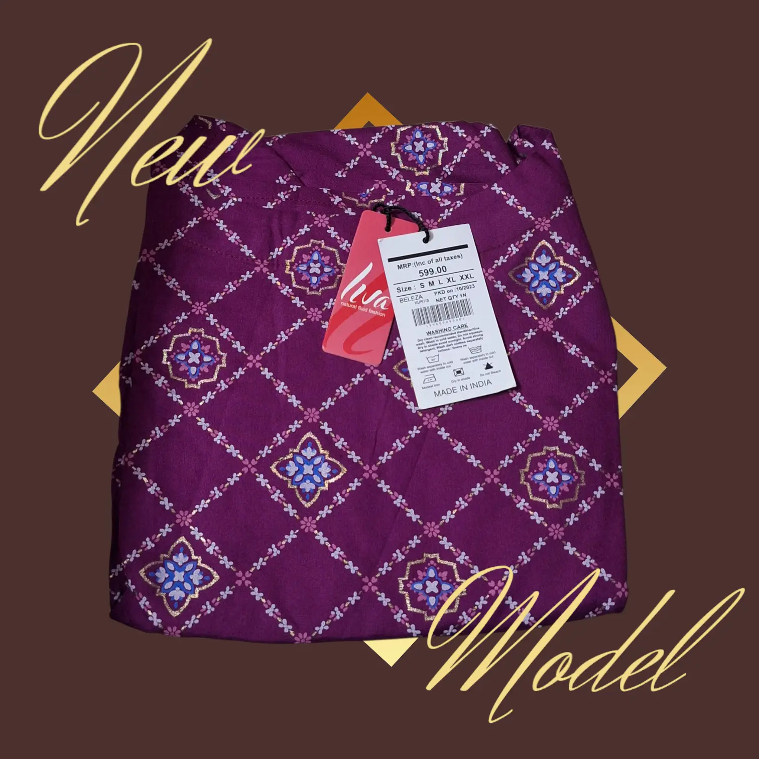 Designer Purple blue dotted beleza Kurti with Embellishments