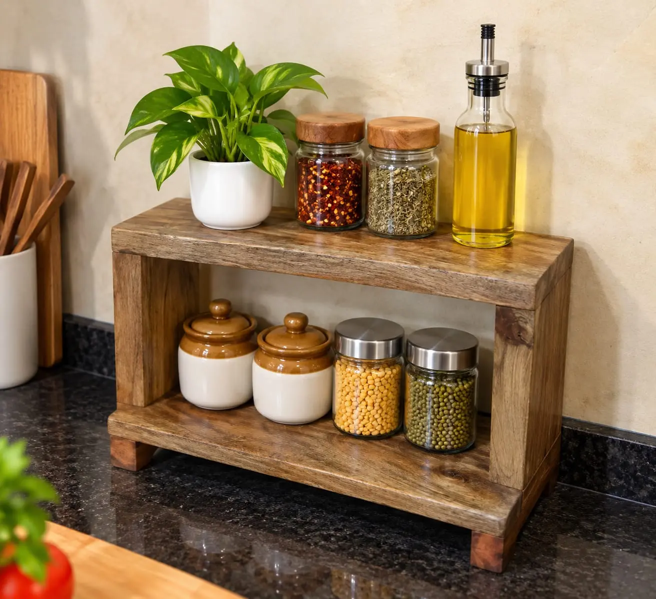 Handcrafted Two-Tier Wooden Kitchen Organizer