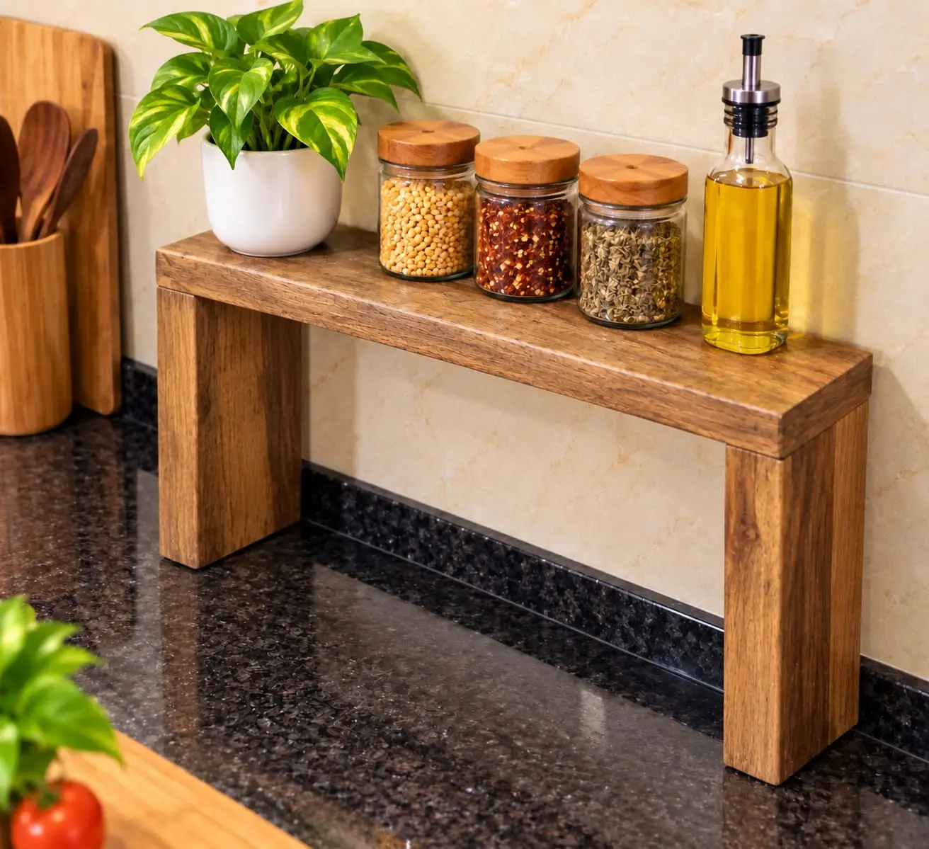 Handcrafted Two-Tier Wooden Kitchen Organizer