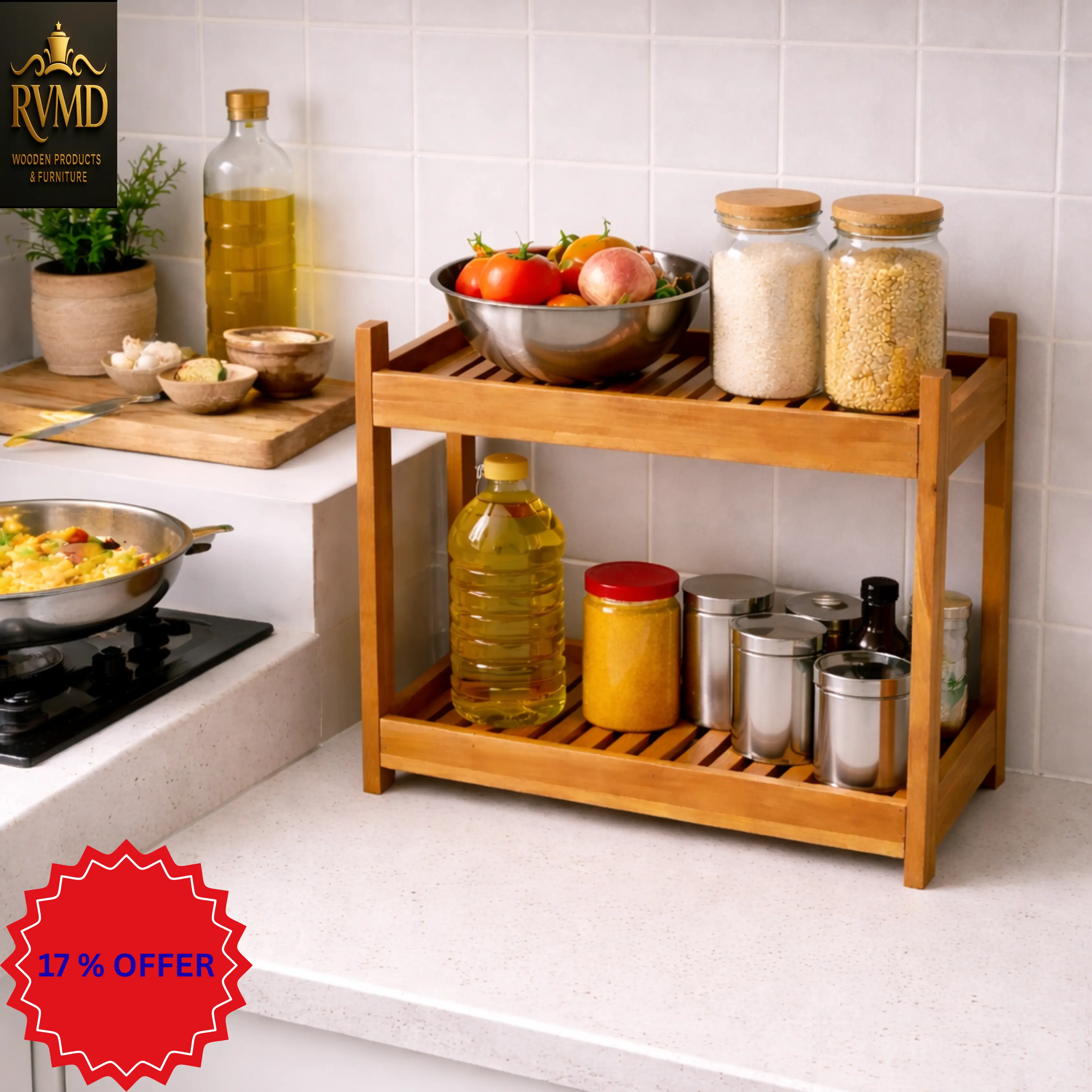  Wooden Kitchen Rack / Organizer (2-Tier)