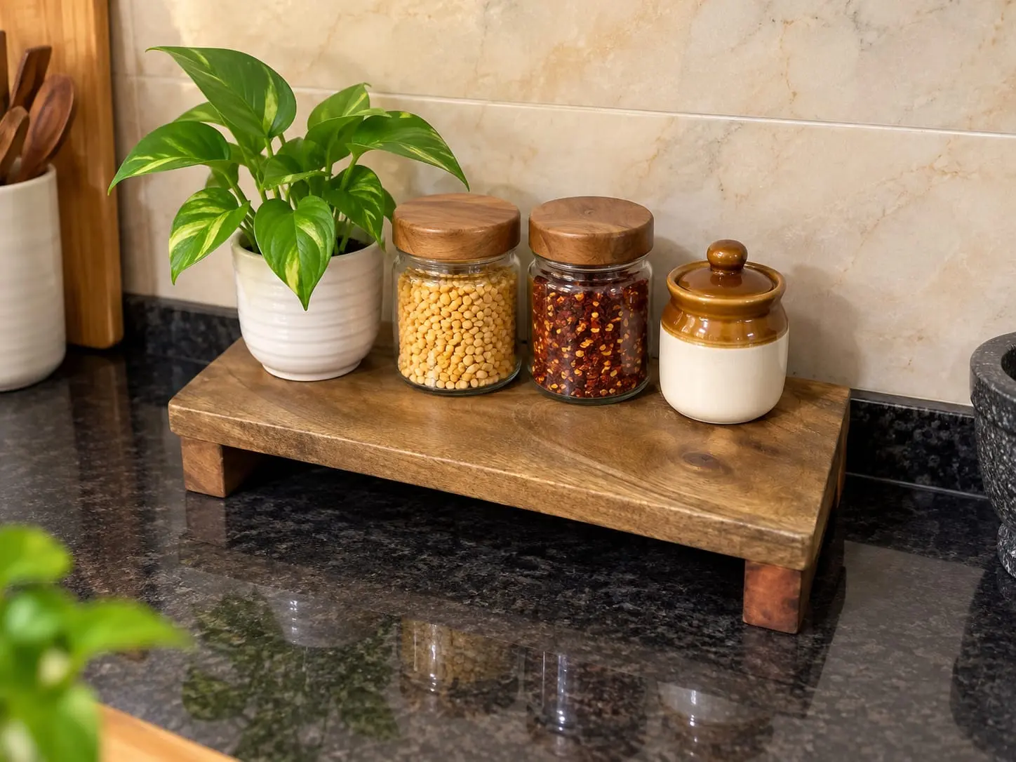 Handcrafted Two-Tier Wooden Kitchen Organizer