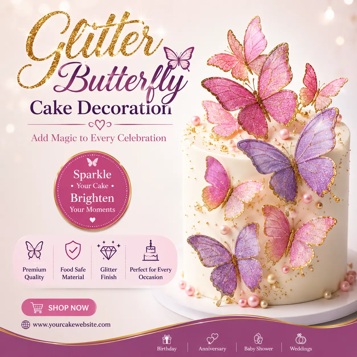 Glitter - Butterfly - Set of 10 pcd in 1 pkt - Mixed varitions