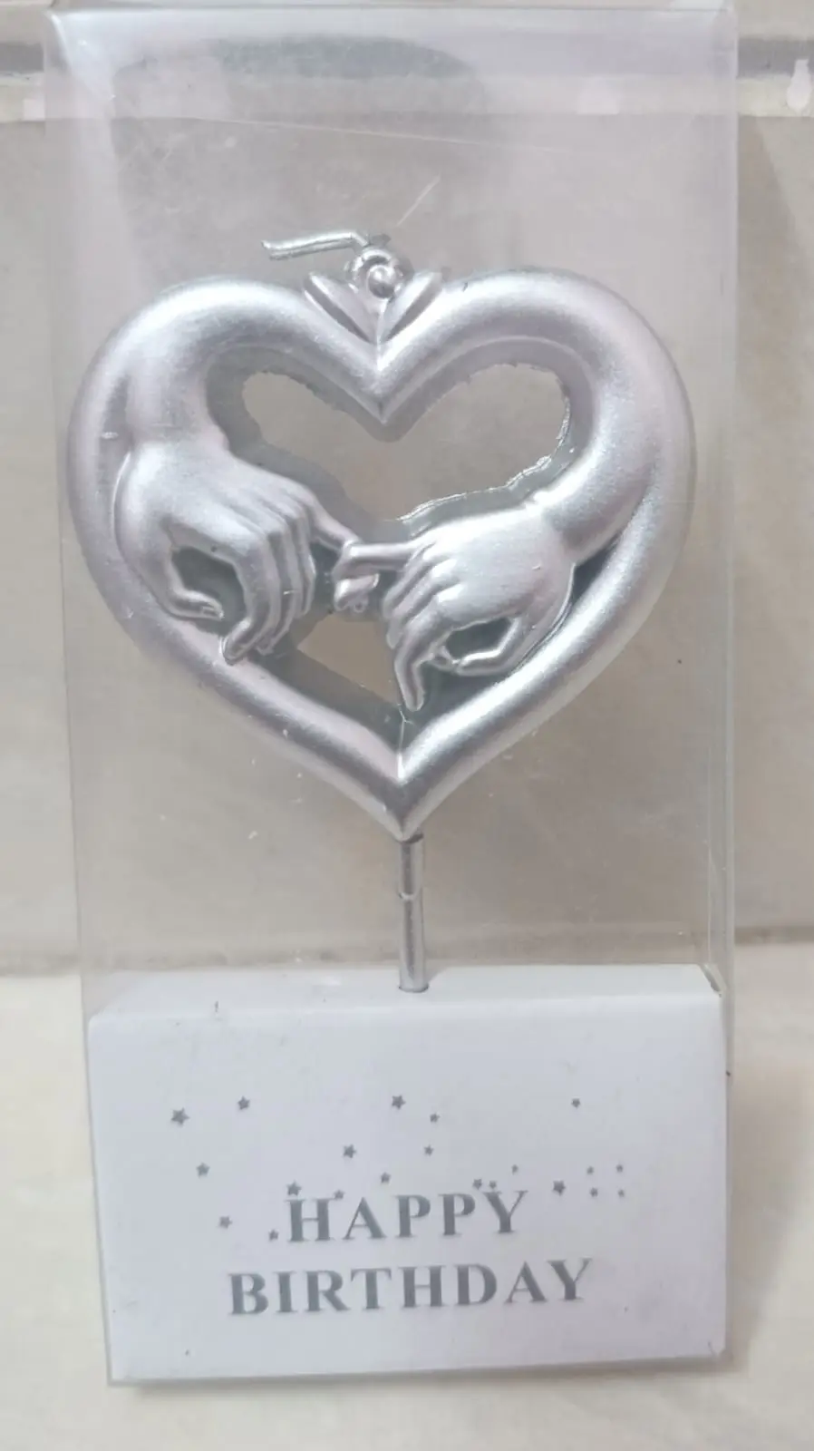Fancy Birthday Candles, 3 inch - Silver heart hand