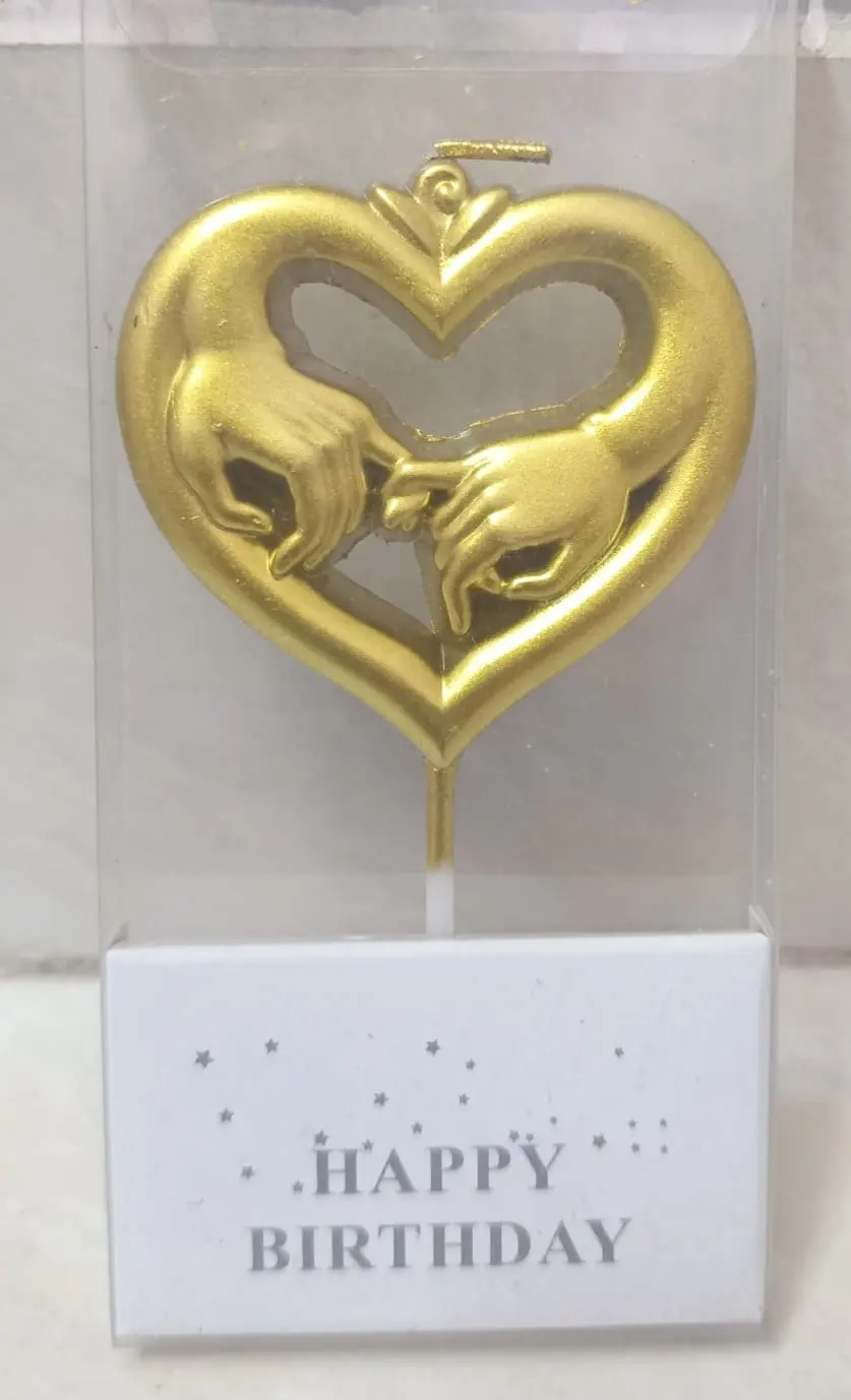 Fancy Birthday Candles, 3 inch - Gold heart hand